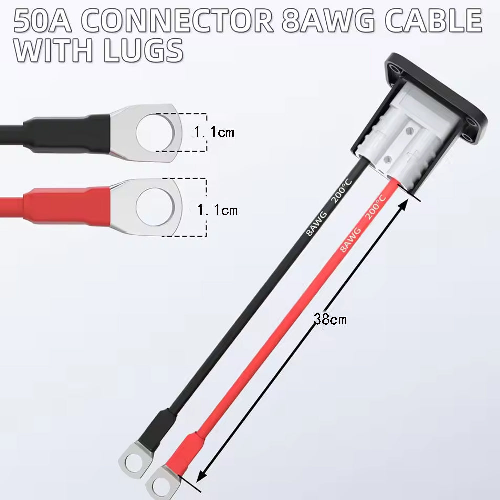 2 x 50amp Anderson Style Plugs With 40cm 8AWG Cable Mounting Bracket and Cover