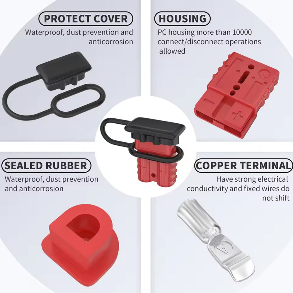 2 x 50A Red Anderson Style Sockets Plugs 50 Amp Kit with Cover and Entry Boot