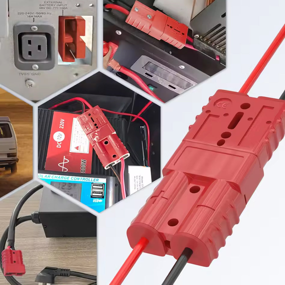 2 x 50A Red Anderson Style Sockets Plugs 50 Amp Kit with Cover and Entry Boot