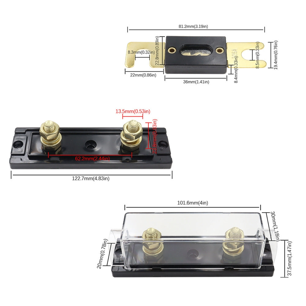 ANL Inline Fuse Holder with Bolt On 70 Amp Fuse Supplied (70A) Black Base Clear