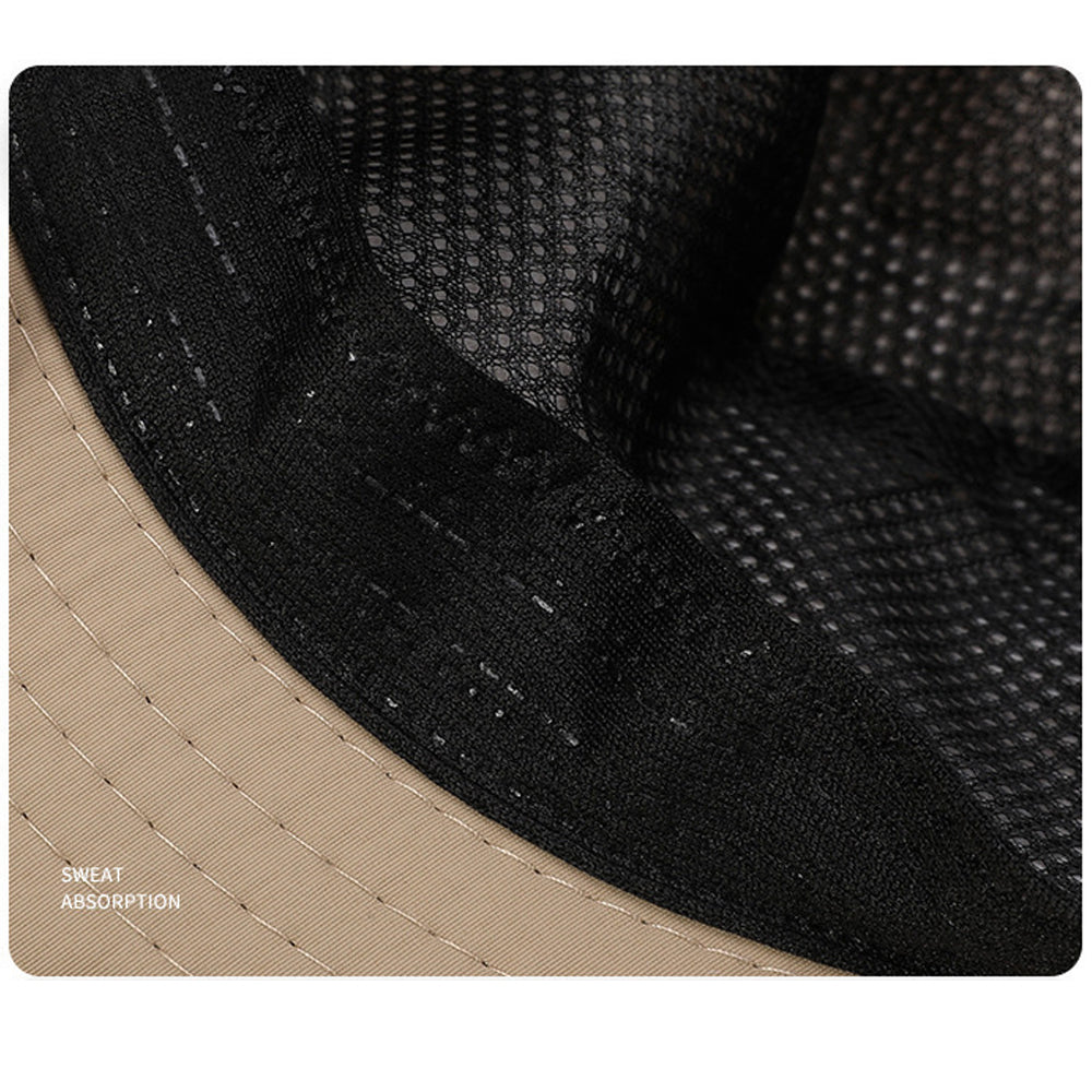 Khaki Men Anti-UV Sun Hat Wide Brim Mesh Panama Camping Hiking Fisherman Hat