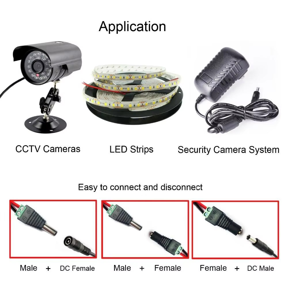 Pair 12V DC Power Male Female Plug Adapter Connector Jack for CCTV LED Light
