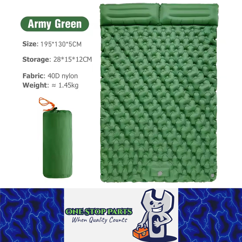 Green Outdoor DoubIe Inflatable Mattress with Pillow Sleeping Pad Camping Mat