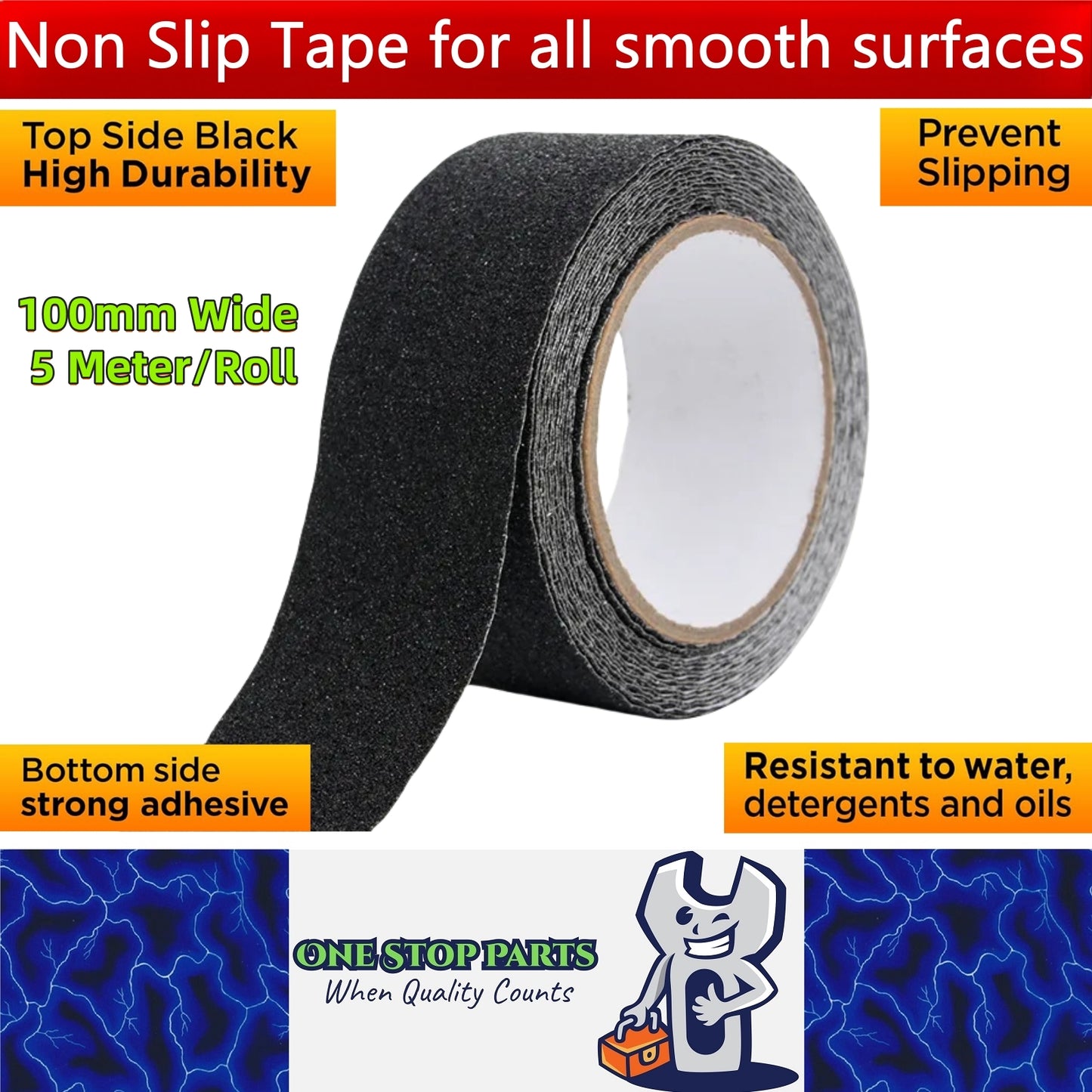 Anti Slip Tape 100mm 5M Non Slip High Grip Adhesive Safety Flooring Sticky Tread