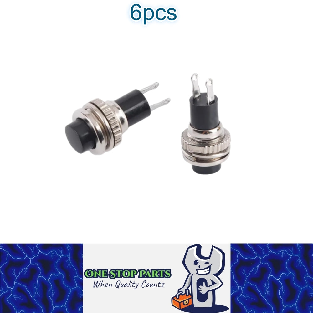 6 x Black Push Button Switches Panel Mount 10mm Momentary OFF/ON SPST Switches