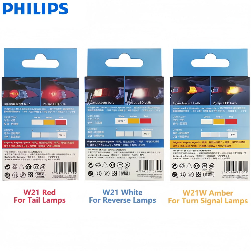 2 x Philips T20 7440 Red LED Globes 12V Philips 7440 Red LED Tail Signal Light