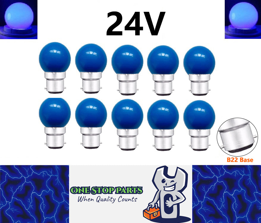 10 x Blue 24V B22 1W LED Bubble Globe Frosted Blue Lens sign party (10pcs)