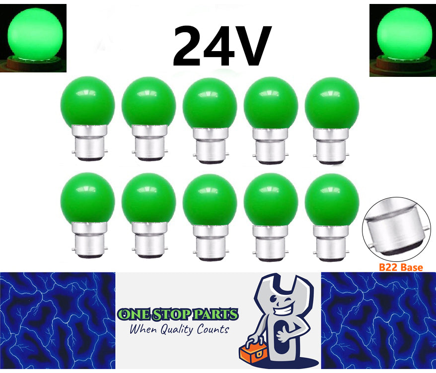 10 x Green 24V B22 1W LED Bubble Globe Frosted Green Lens sign party (10pcs)