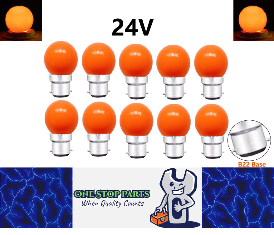 10 x Orange 24V B22 1W LED Bubble Globe Frosted Orange Lens sign party (10pcs)