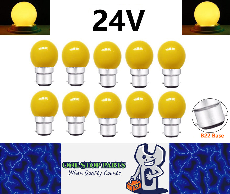 10 x Yellow 24V B22 1W LED Bubble Globe Frosted Yellow Lens sign party (10pcs)