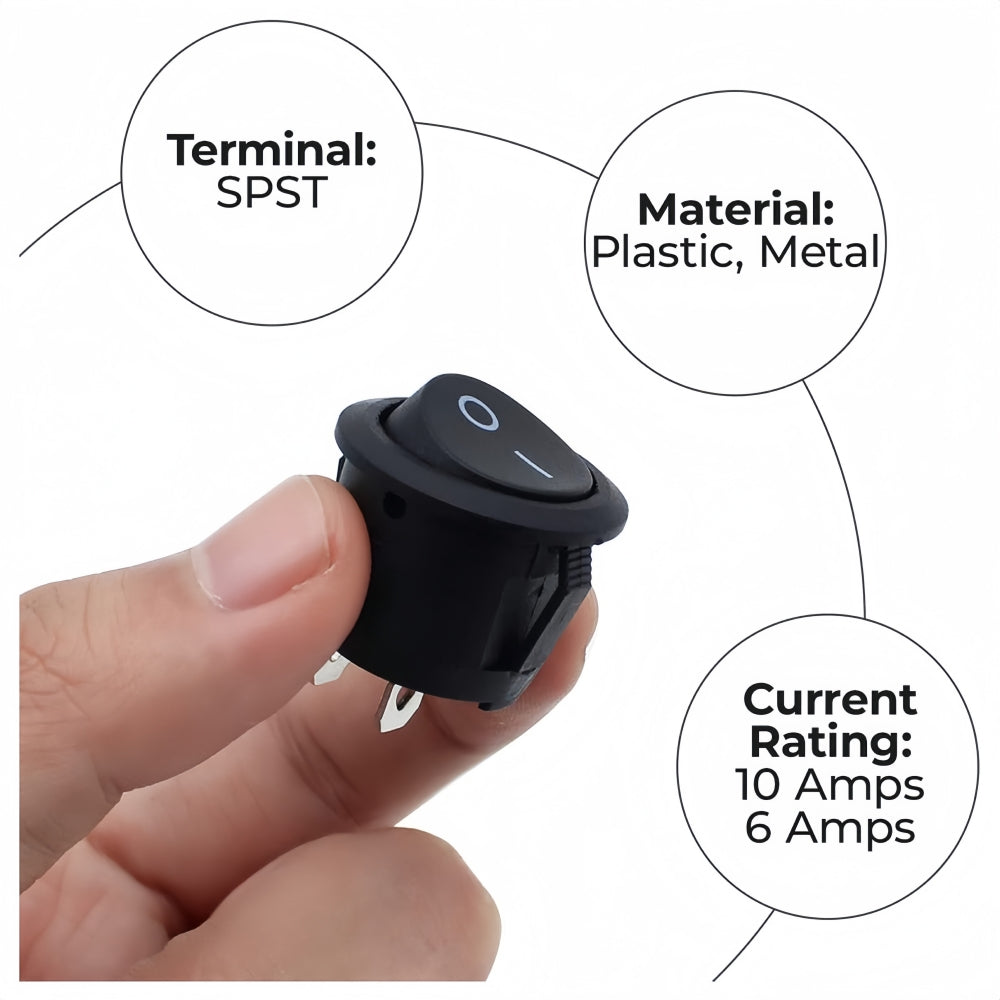 10 x Round Rocker Switch Car Boat Dashboard 2 Pin ON/OFF Power Switch Black