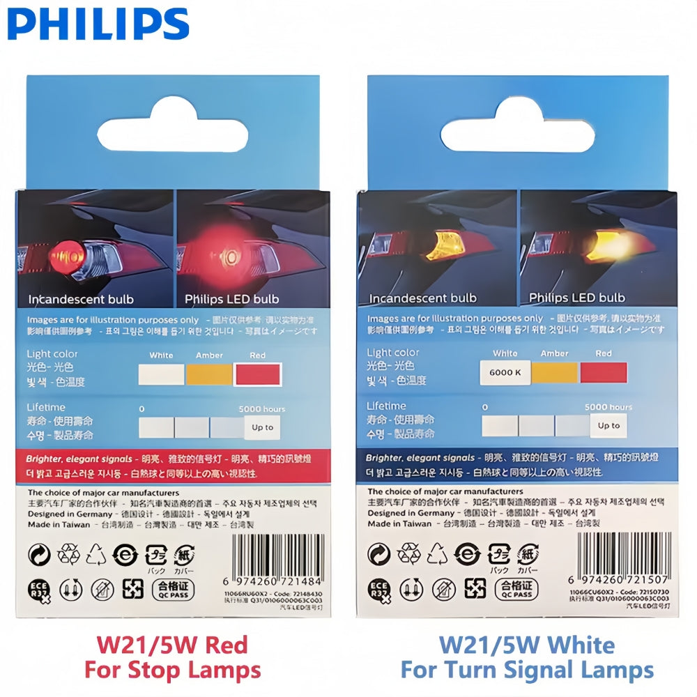 2 x Philips T20 7443 White LED Globe 12V 6000K Philips 7443 LED Turn Signal Lamp