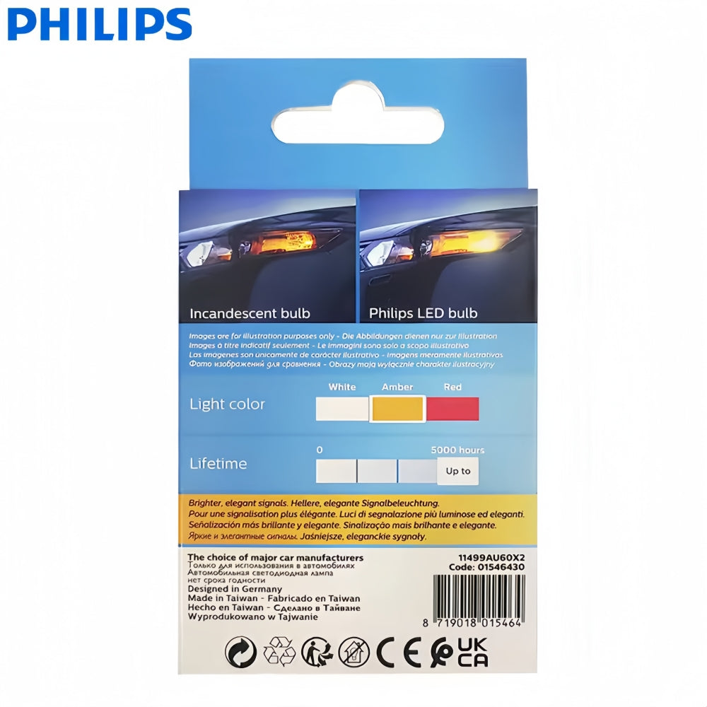 2 x Philips 1157 BAY15D Amber LED Globes 12V P21/5W Signal Light Indicator Lamp