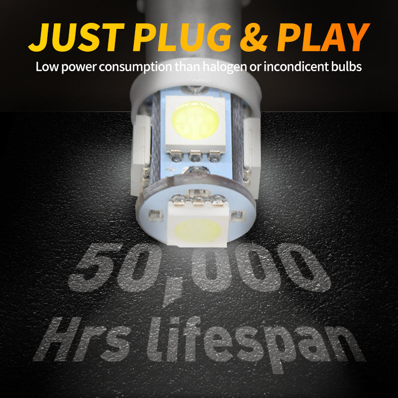 10 x BA9S AMBER 12V 5SMD 360 DEGREE LIGHT 88LM IDEAL FOR PARKERS OR DASH 10pcs
