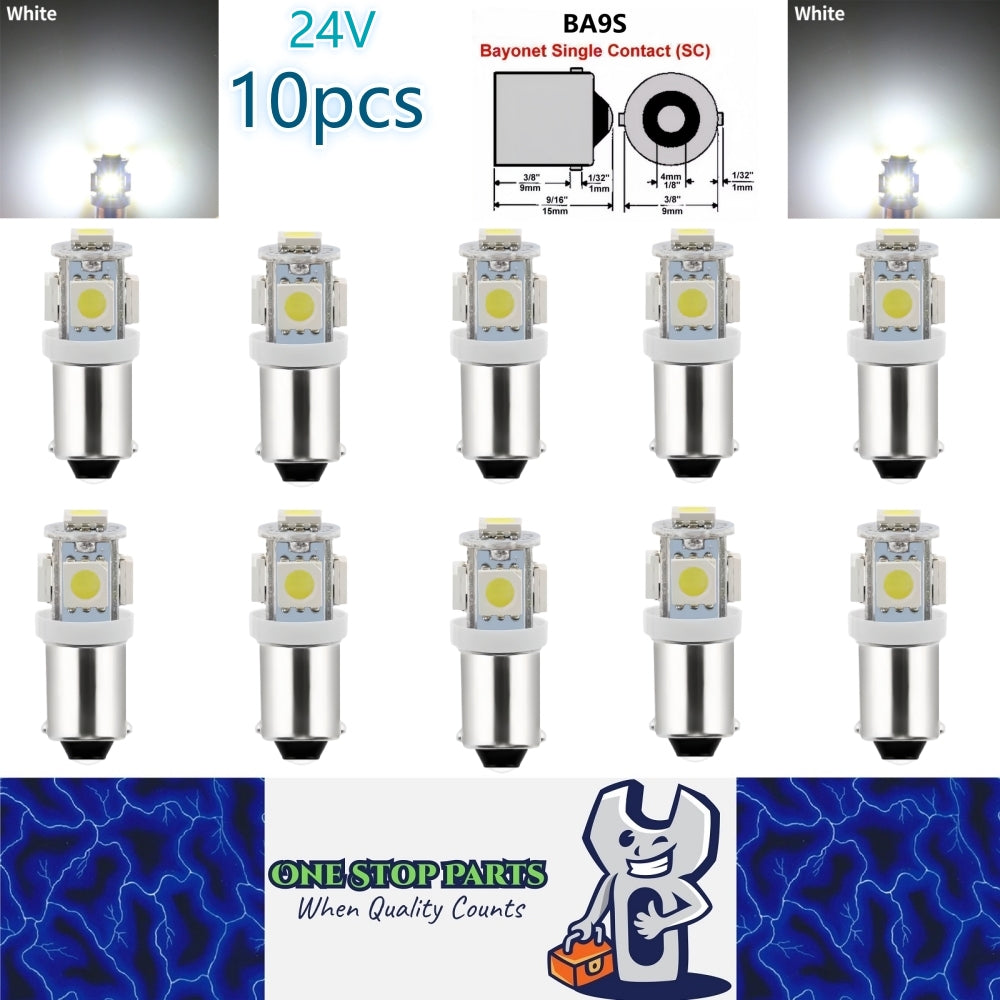 10 x BA9S WHITE 24V 5SMD 360 DEGREE LIGHT 88LM IDEAL FOR PARKERS OR DASH