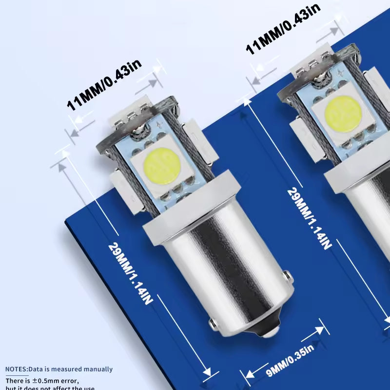 10 x BA9S AMBER 12V 5SMD 360 DEGREE LIGHT 88LM IDEAL FOR PARKERS OR DASH 10pcs