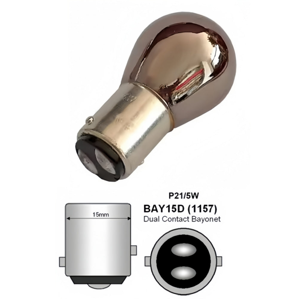 2 x Amber BAY15D 12V 1157 P21/5W Chrome Coated Twin Filament Incandescent Globes