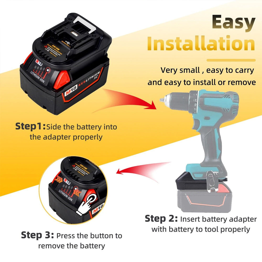 Battery Adapter Converts Dewalt 20V Milwaukee M18 Battery to Fit Makita 18V Tool