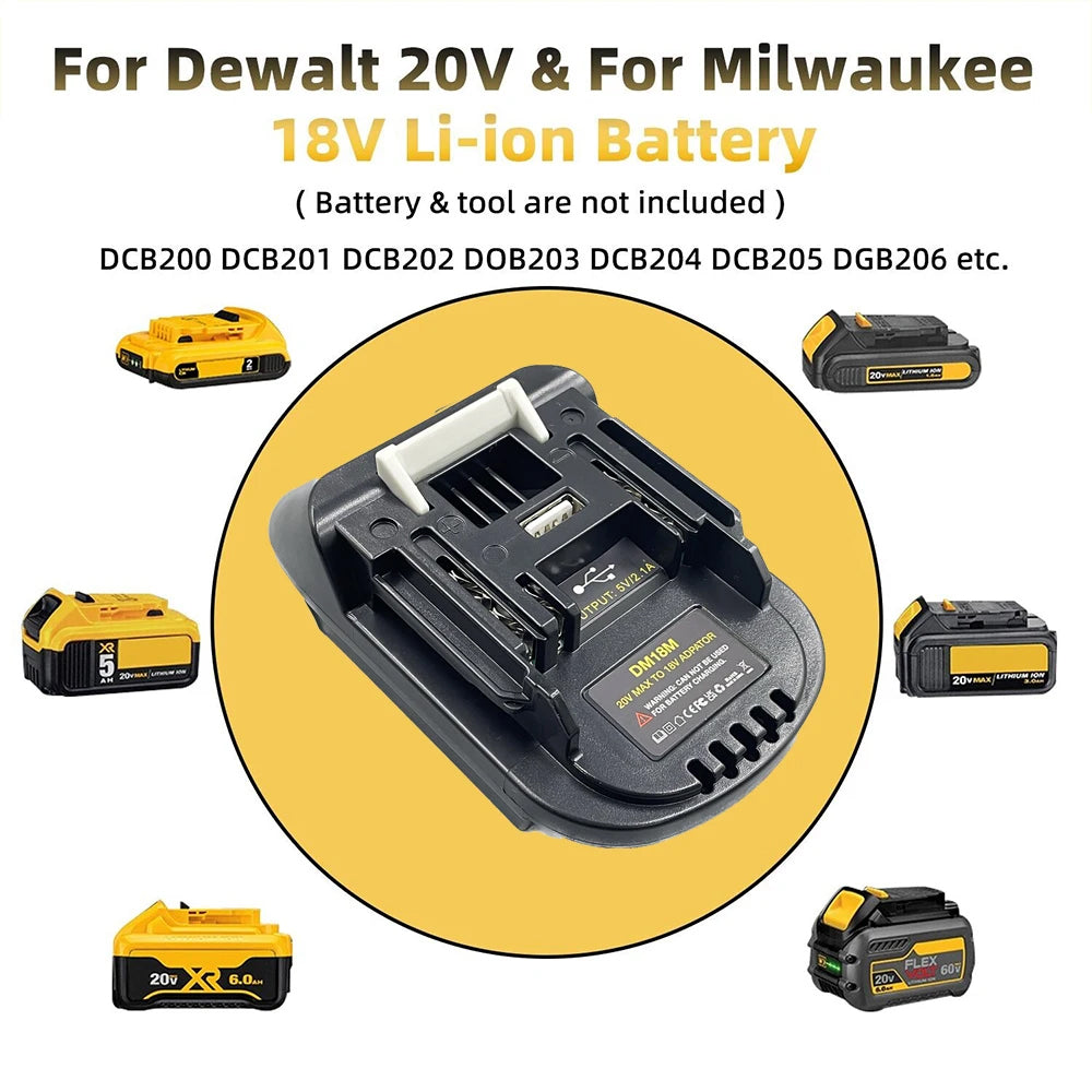 Battery Adapter Converts Dewalt 20V Milwaukee M18 Battery to Fit Makita 18V Tool