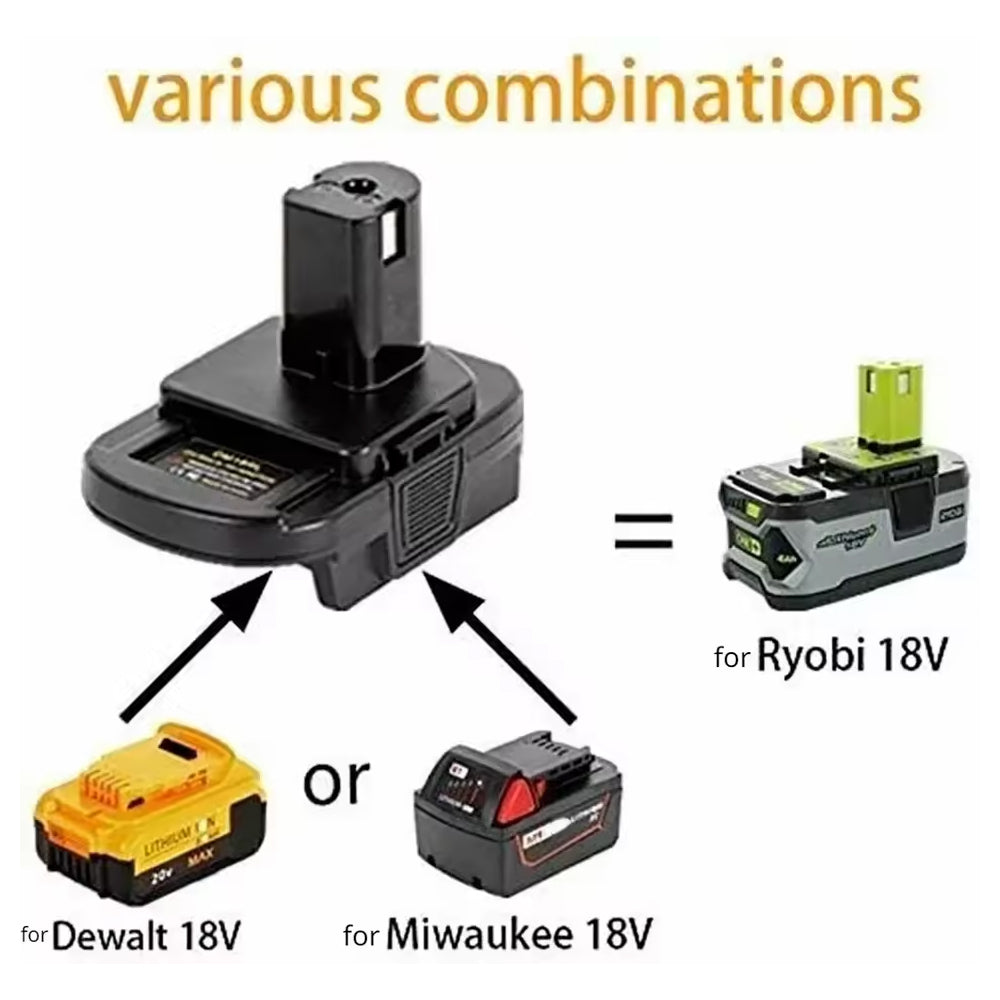 Battery Adapter Converts Dewalt 20V Milwaukee M18 Battery to Fit Ryobi 18V Tools