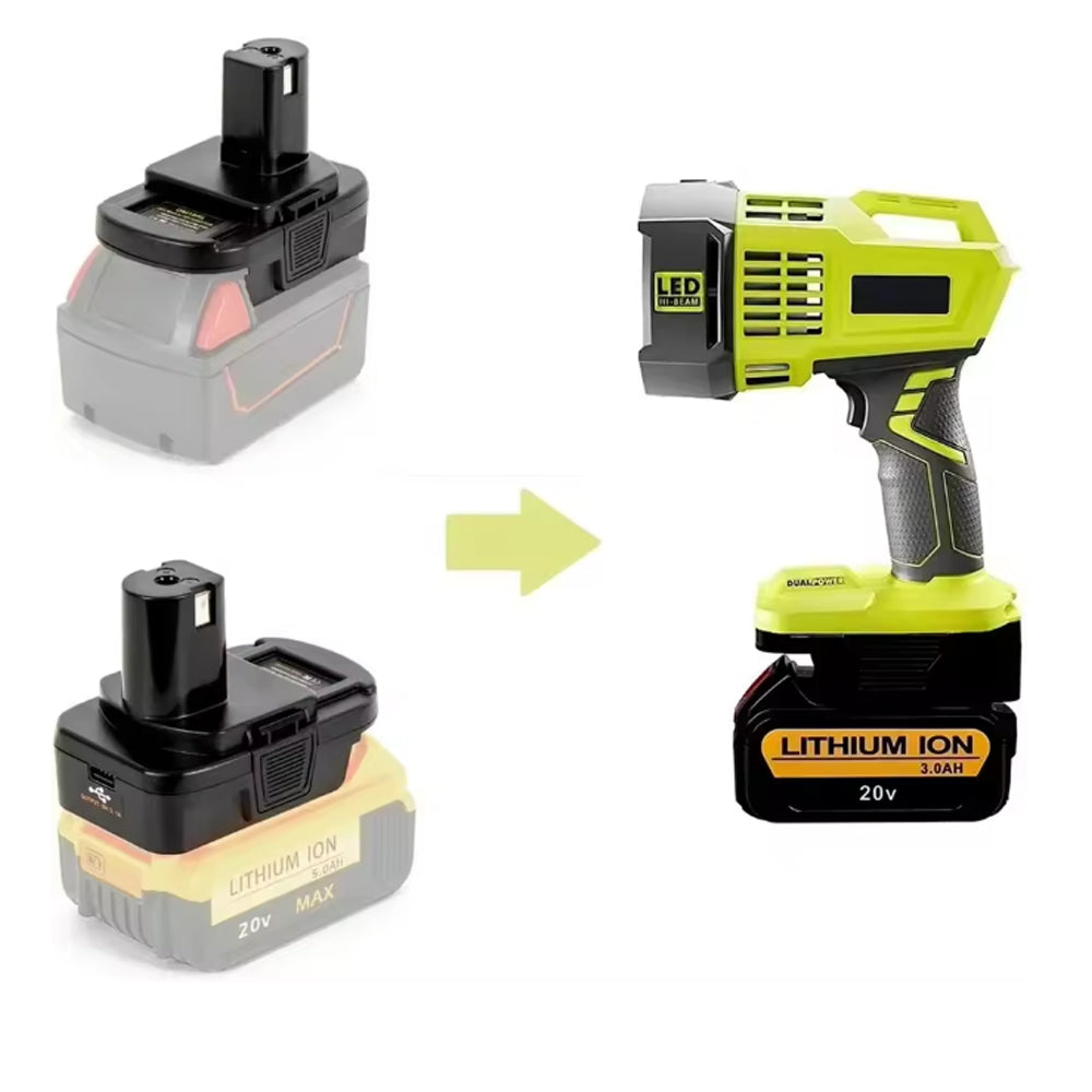 Battery Adapter Converts Dewalt 20V Milwaukee M18 Battery to Fit Ryobi 18V Tools