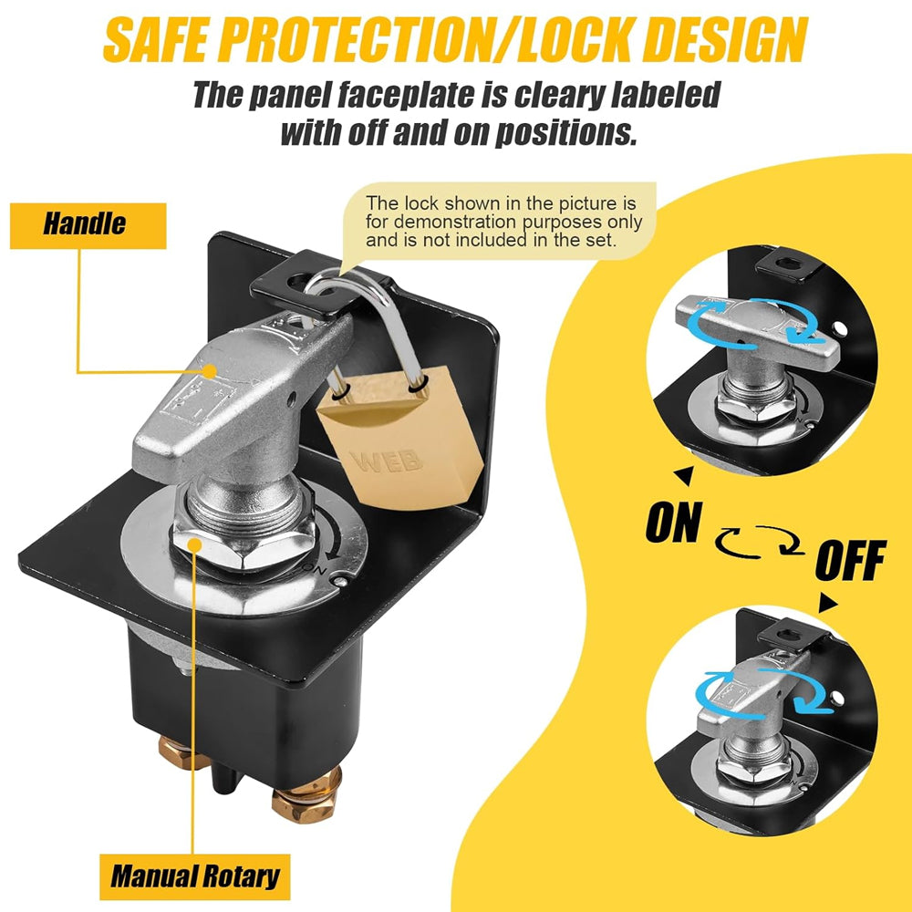 500A Battery Disconnect Switch 12V-36V Battery Kill Switch with Lockout Plate A