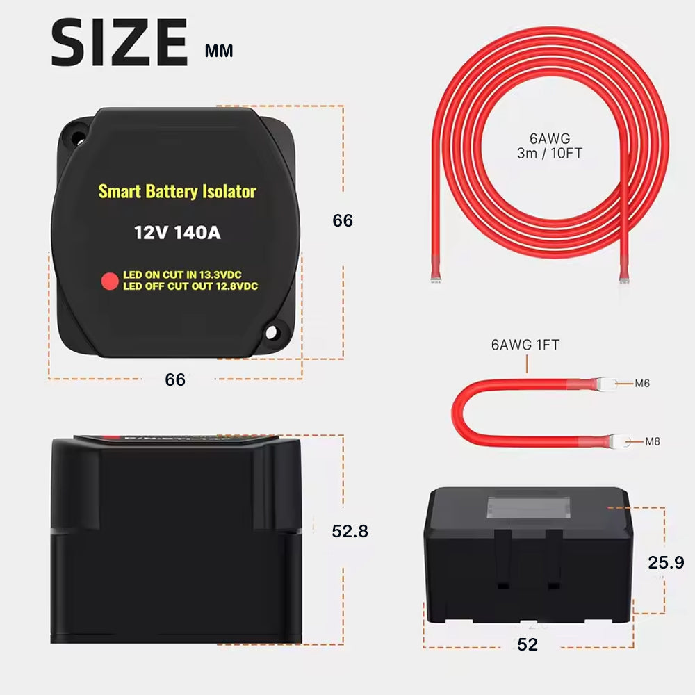 Dual Battery Isolator Kit with Voltage Sensitive Relay Cable Ternimal FuseHolder