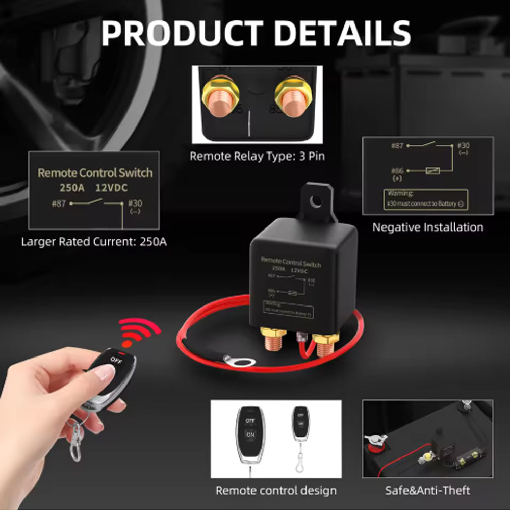 Battery Remote Control Switch 12V 250A Disconnect Switch Battery Kill Switch