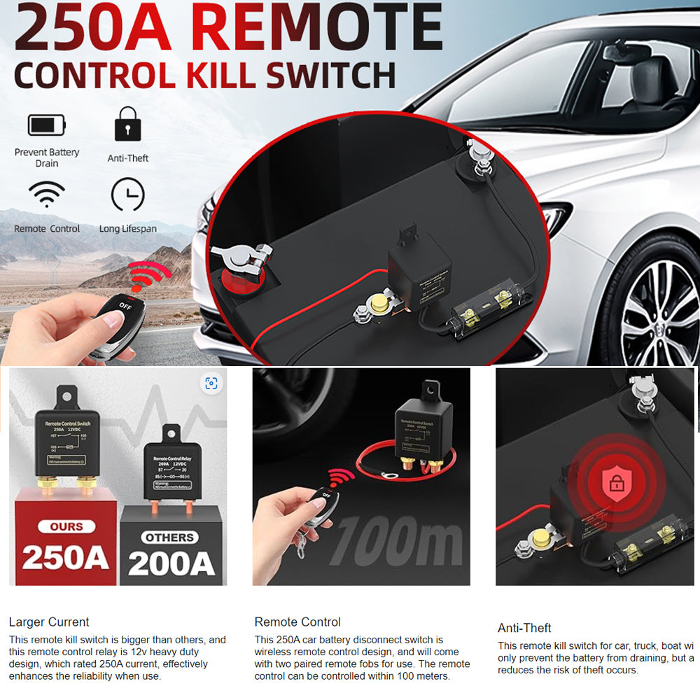 Battery Remote Control Switch 12V 250A Disconnect Switch Battery Kill Switch