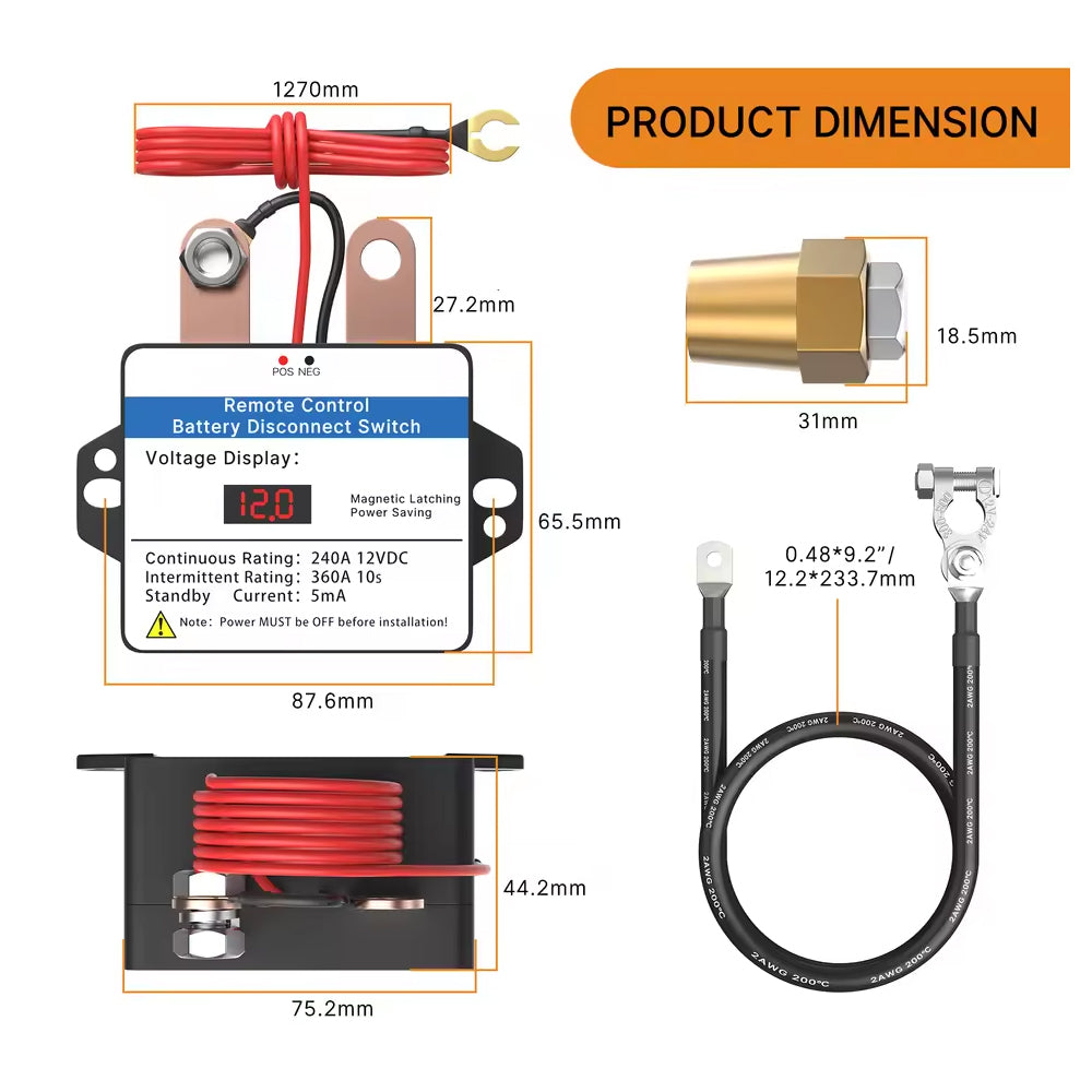 Battery Remote Control Switch 12V 360A AntiTheft Relay Switch with LED Voltmeter