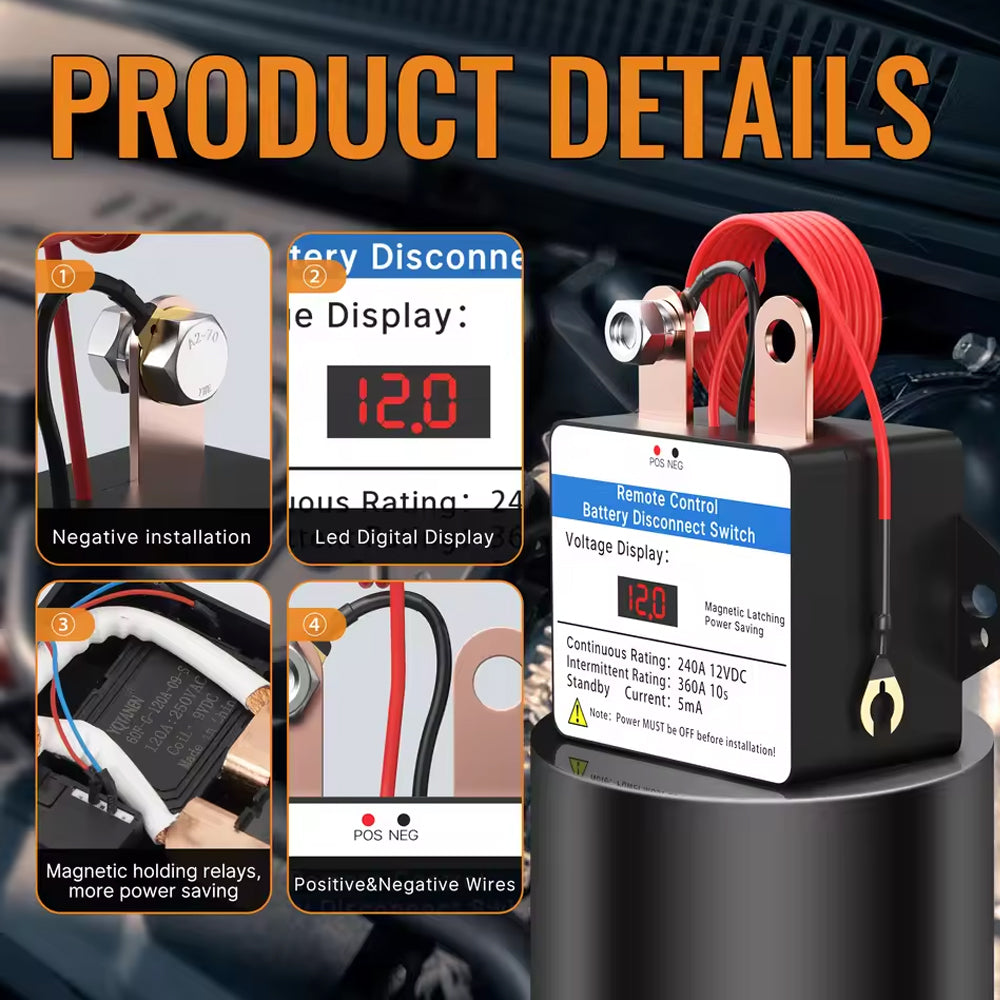 Battery Remote Control Switch 12V 360A AntiTheft Relay Switch with LED Voltmeter