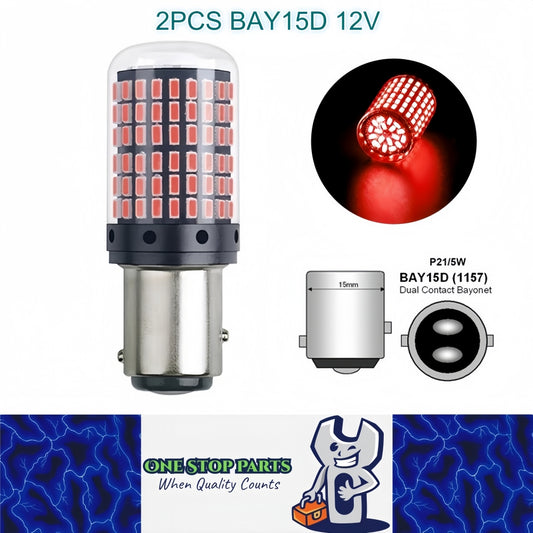 2 x BAY15D 1157 12V 2100LM Red LED 144SMD CANBUS 360 degress Super Bright 2pcs