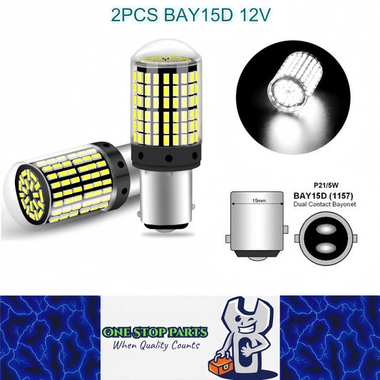 2 x BAY15D 1157 12V 2100LM Cool White LED 144SMD 360 degress Super Bright (2pcs)