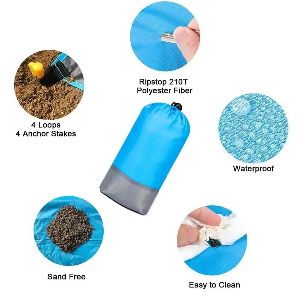 Blue 200x210CM Beach Blanket Camping Mat Blanket Waterproof Picnic Blanket