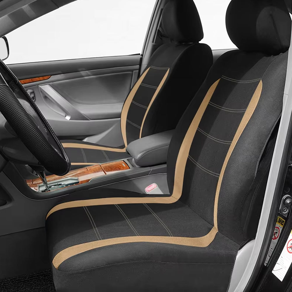 2 Seats Beige Car Seat Covers Universal Size Fit For Most Car SUV Truck Van