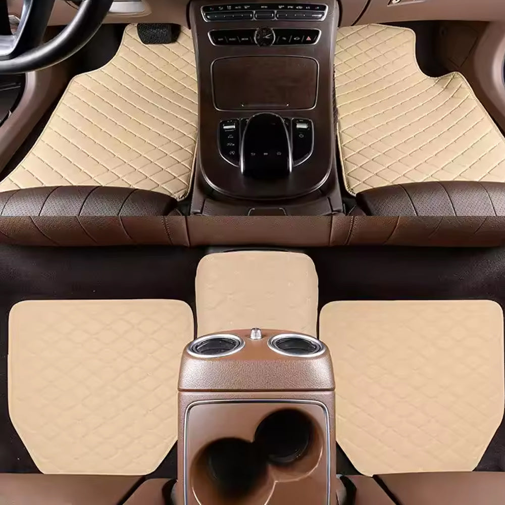5 x Beige Waterproof Leather Car Floor Mats Universal Auto Foot Pad Protector