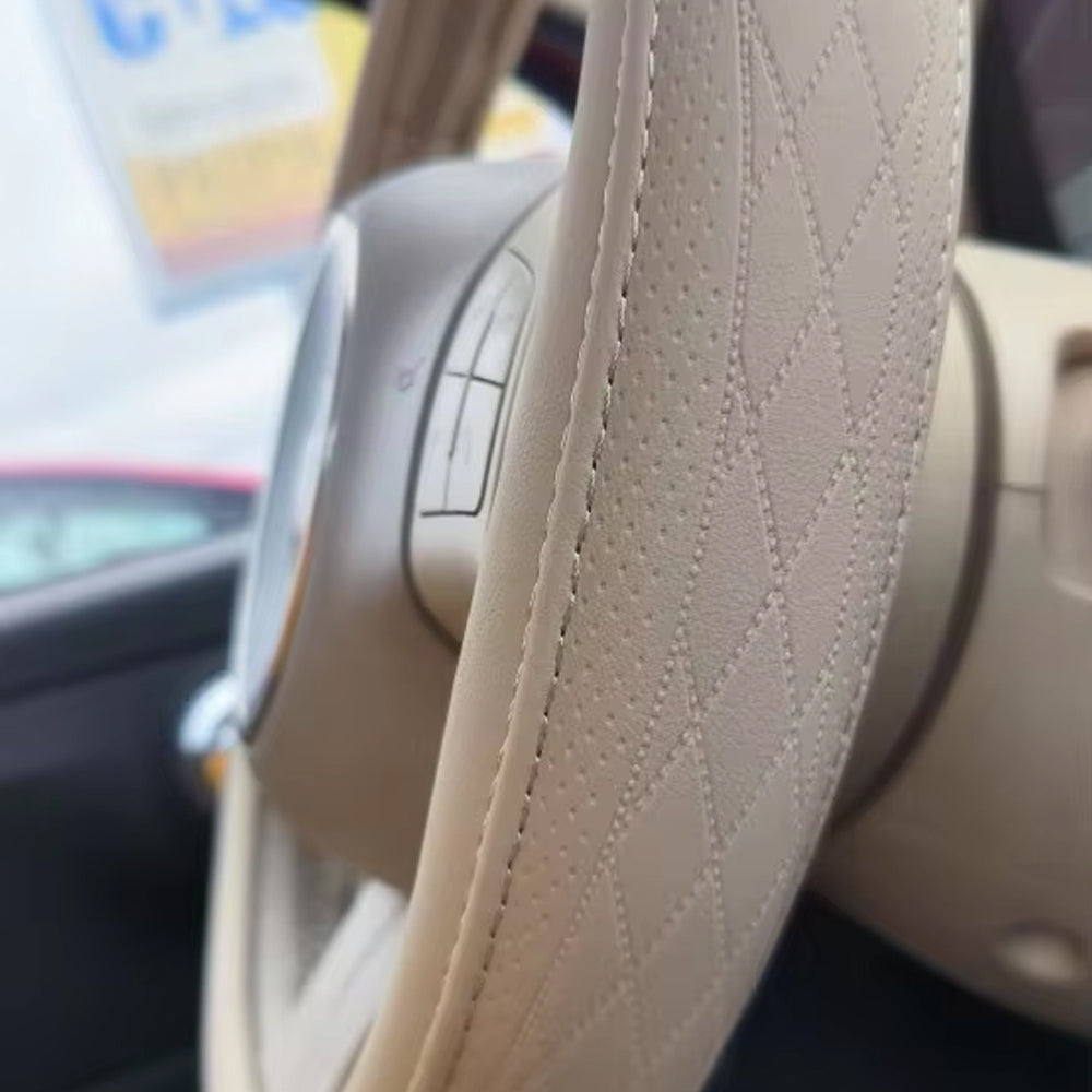 Napa Leather Car Steering Wheel Cover Universal 38cm Non-slip Breathable Beige