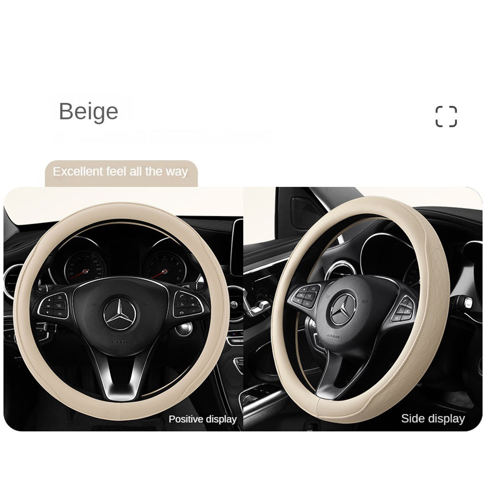 Napa Leather Car Steering Wheel Cover Universal 38cm Non-slip Breathable Beige