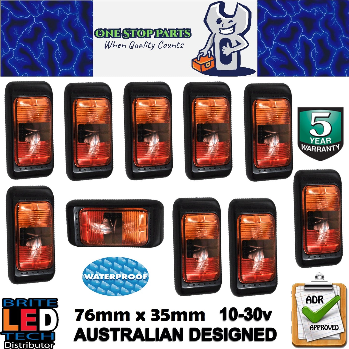10 x LED SIDE MARKER LIGHTS SIDE MARKER LAMPS RED AMBER TRAILER TRUCK CARAVAN