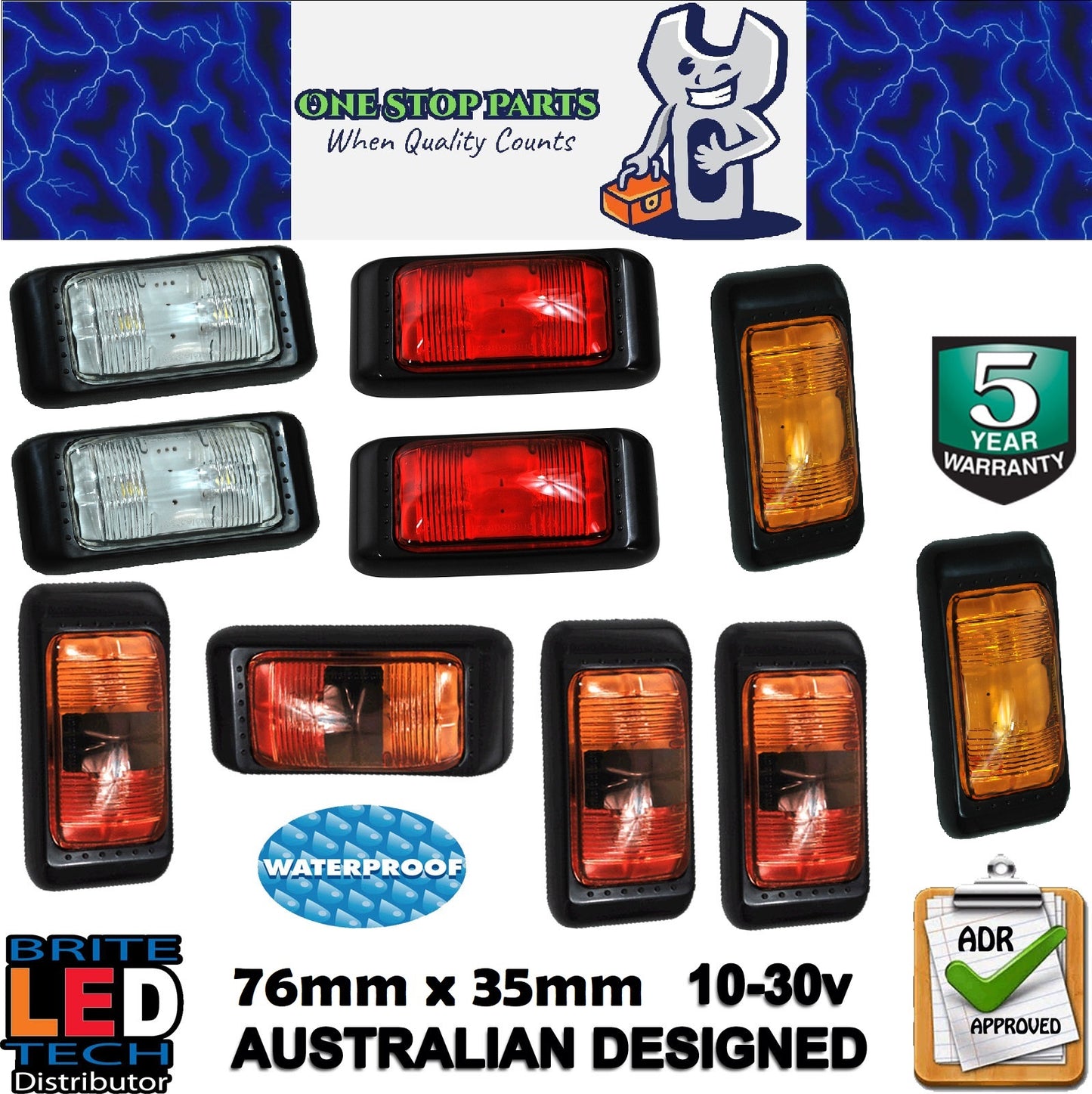 10 x MIXED TRAILER LED MARKER LIGHTS RED AMBER WHITE AMBER/RED 10PCS