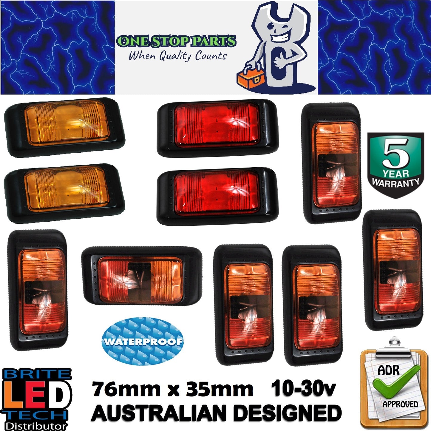 10 x MIXED TRAILER LED MARKER LIGHTS RED AMBER AMBER/RED MARKER LAMPS 10PCS