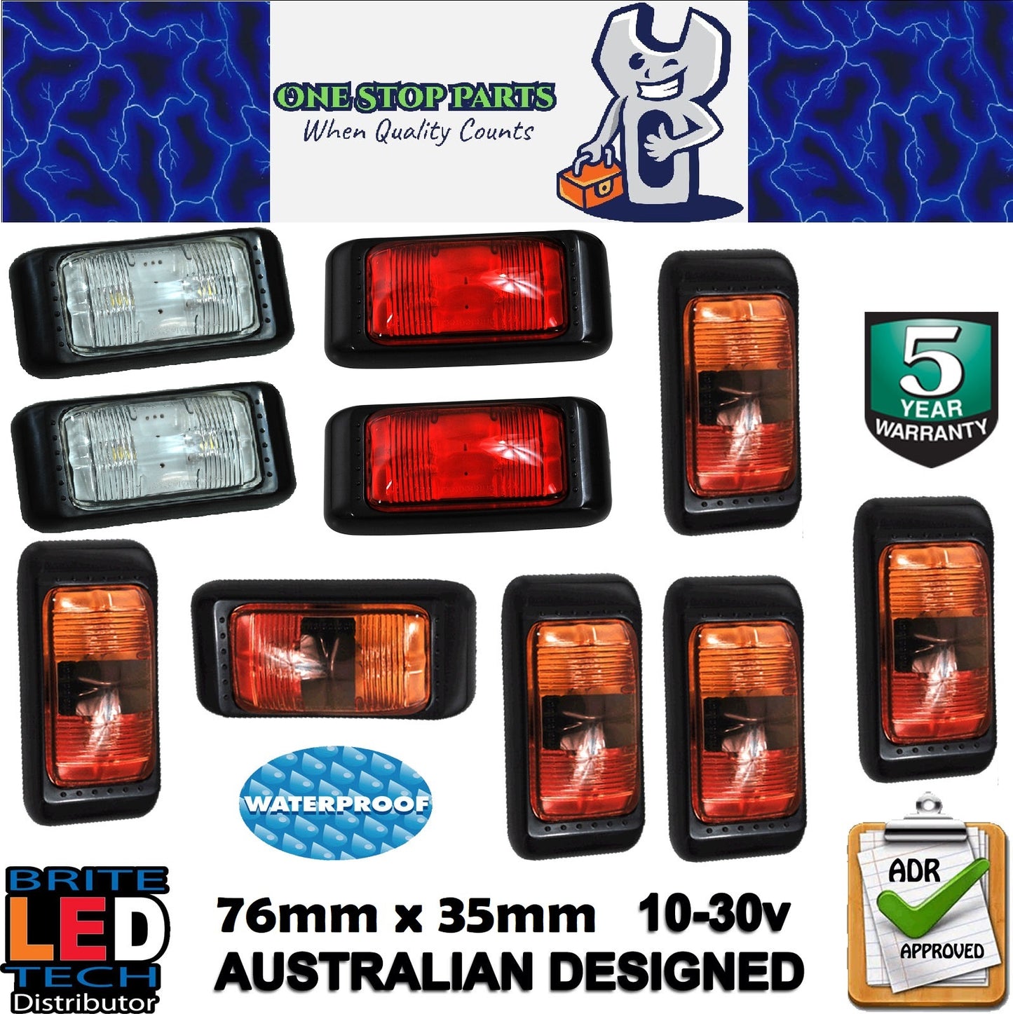 10 x MIXED TRAILER LED MARKER LIGHTS RED WHITE AMBER/RED MARKER LAMPS 10PCS