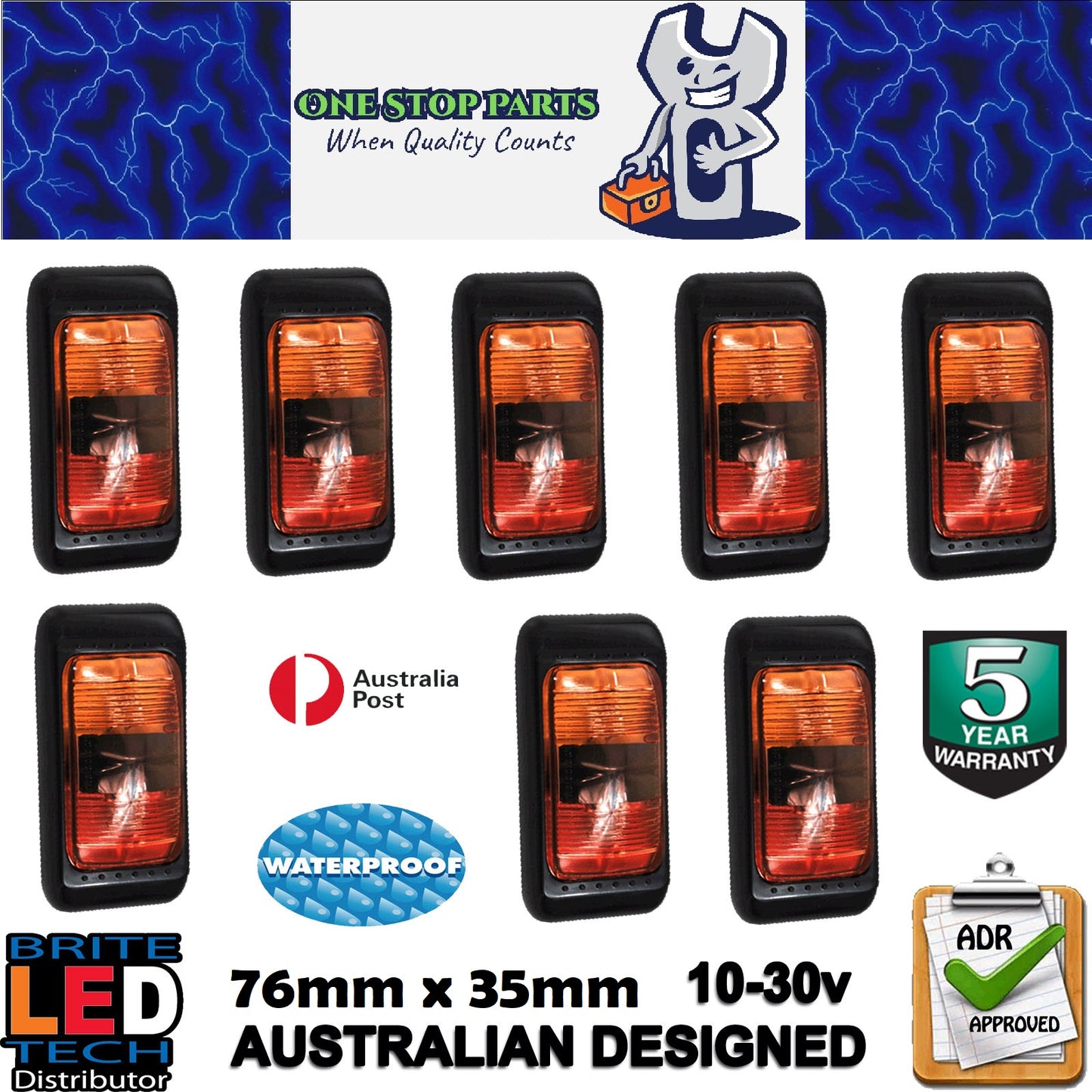 8 x LED CLEARANCE LIGHTS SIDE MARKER LAMP RED AMBER TRAILER TRUCK CARAVAN VOLT