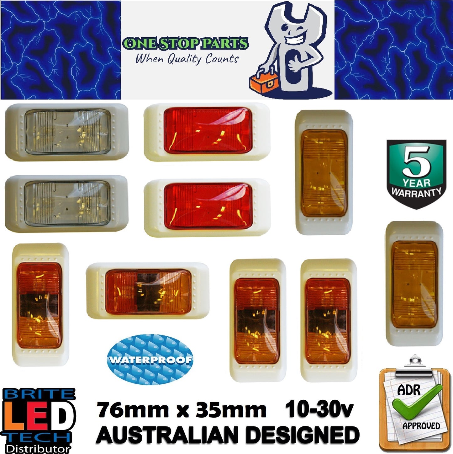 Mixed 10pc Pack White Body LED Marker Lamps Amber, Red, White Amber/Red 10 Pack