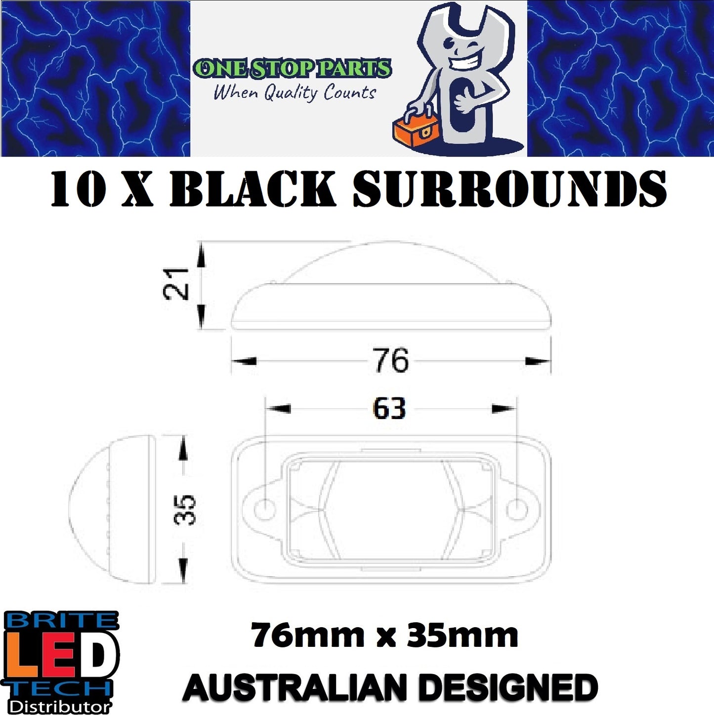 10 x BLACK BRITE LED TECH SMALL MARKER LAMP SURROUNDS 10PC PACK