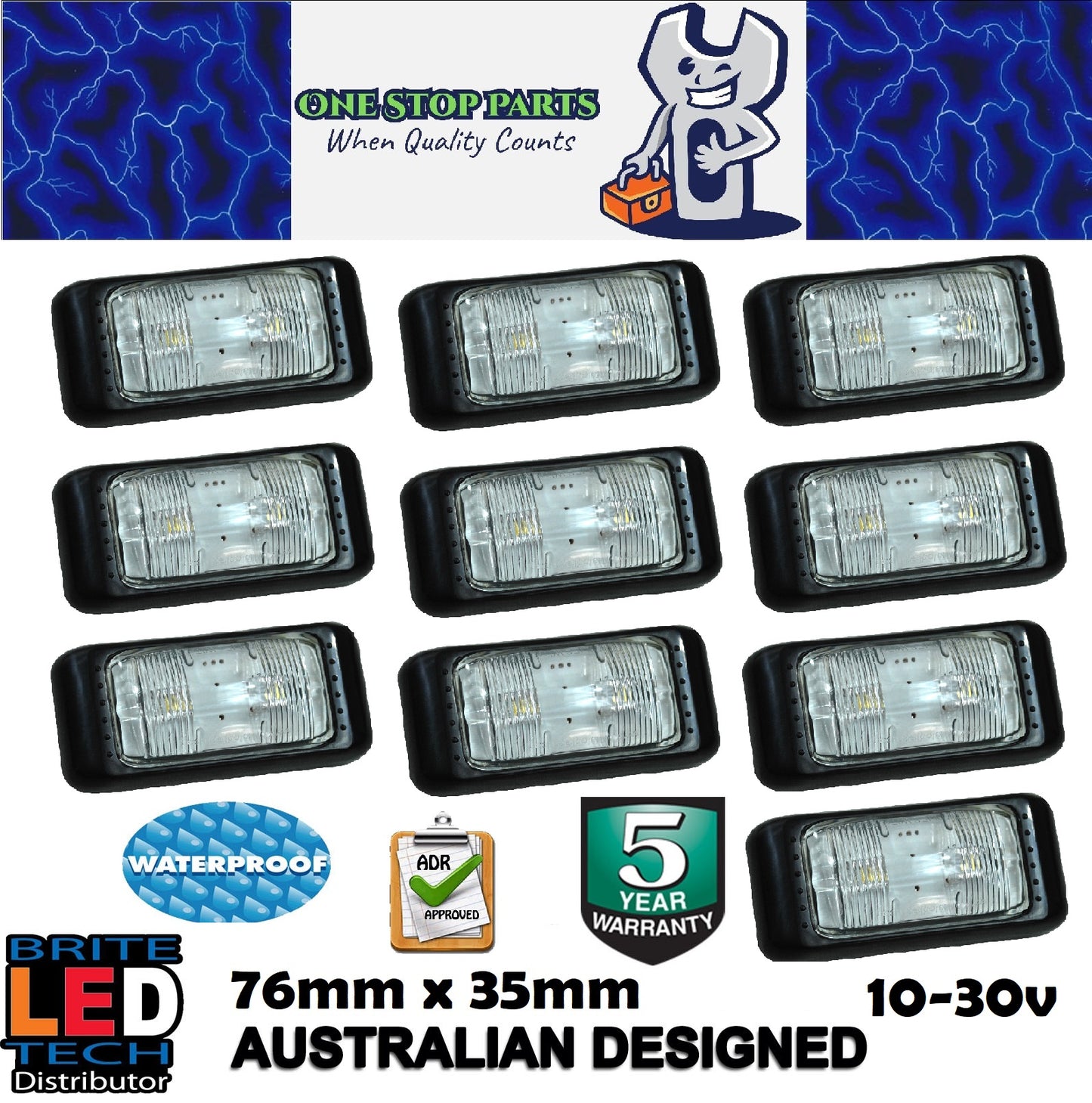 10 x WHITE LED FRONT MARKER LAMPS TRAILER TRUCK CARAVAN MULTI VOLT ADR (10)