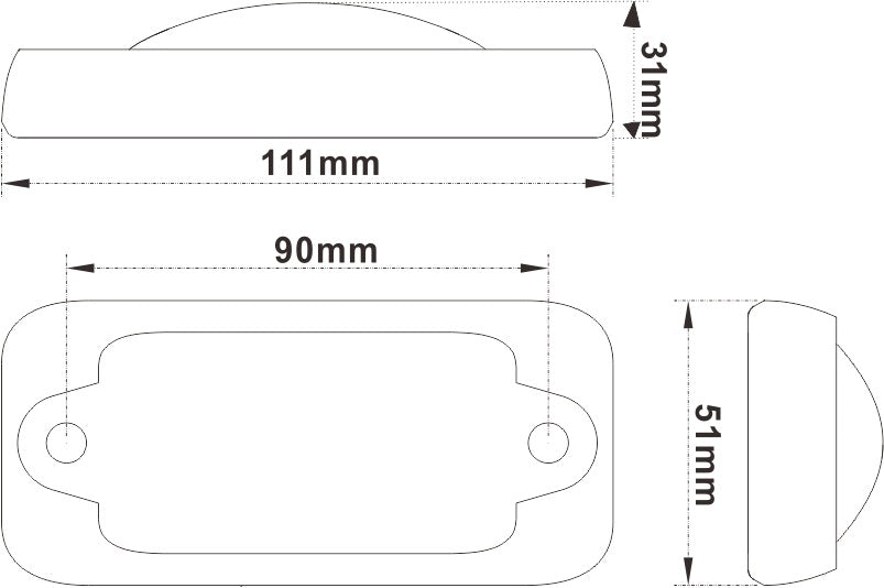 2 LED LARGE AMBER SIDE MARKER LIGHTS WITH WHITE BODY SURROUNDS (2PCS)
