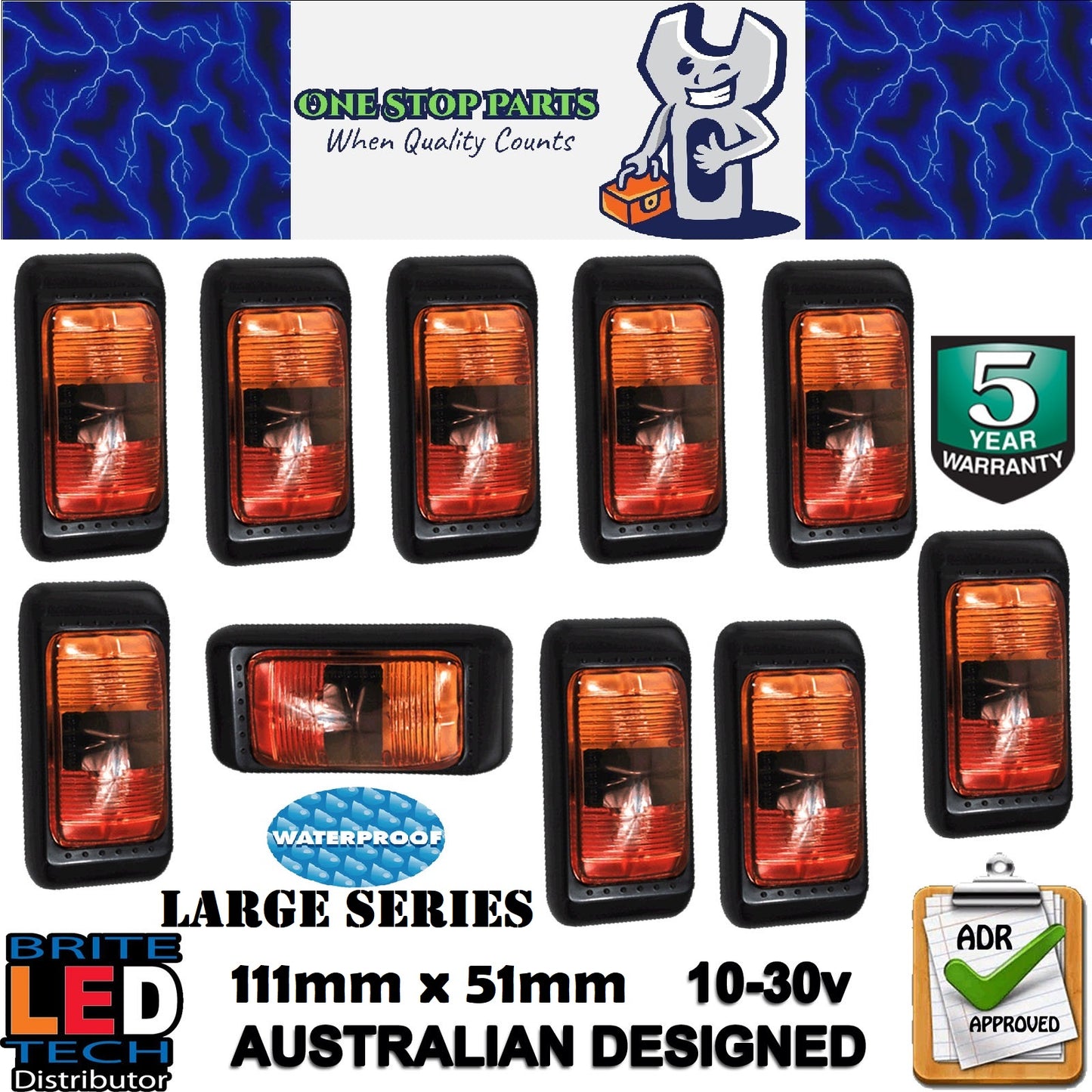 10 X LARGE SERIES LED CLEARANCE LIGHTS SIDE MARKER LAMP TRAILER TRUCK CARAVAN