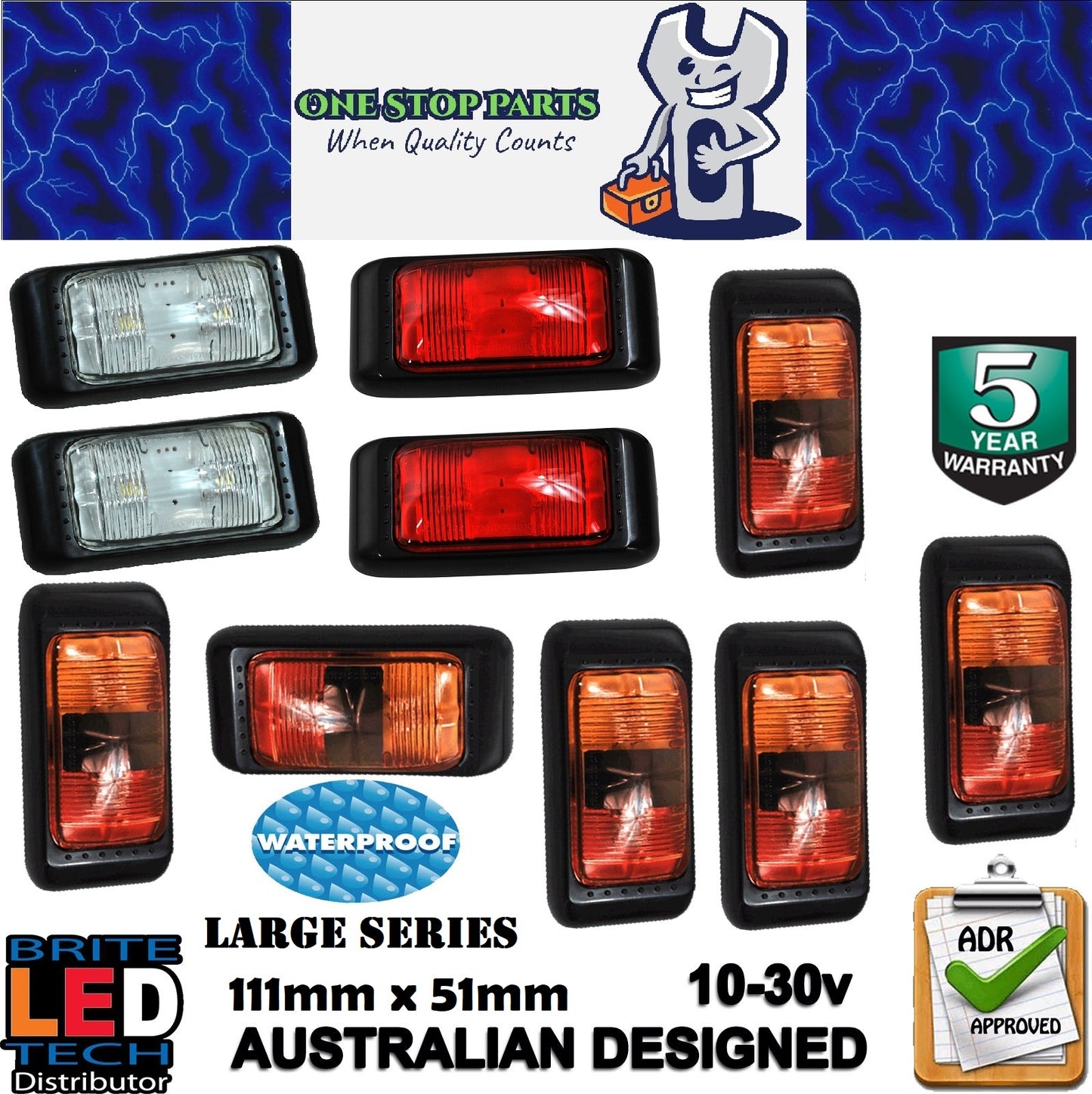 10 X MIXED LARGE LED CLEARANCE LIGHTS MARKERS LAMP TRAILER WHITE RED AMBER/RED
