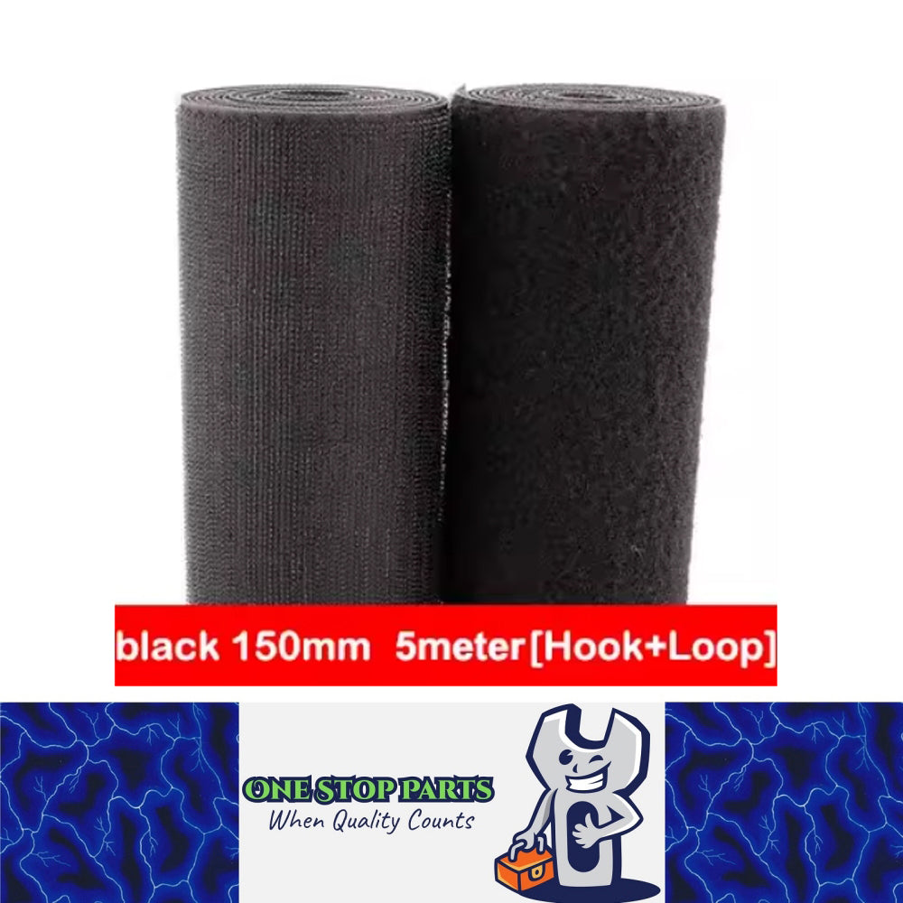 Pair Black 5M x 150mm Non-Adhesive Hook and Loop Tape Sewing Fastener Magic Tape
